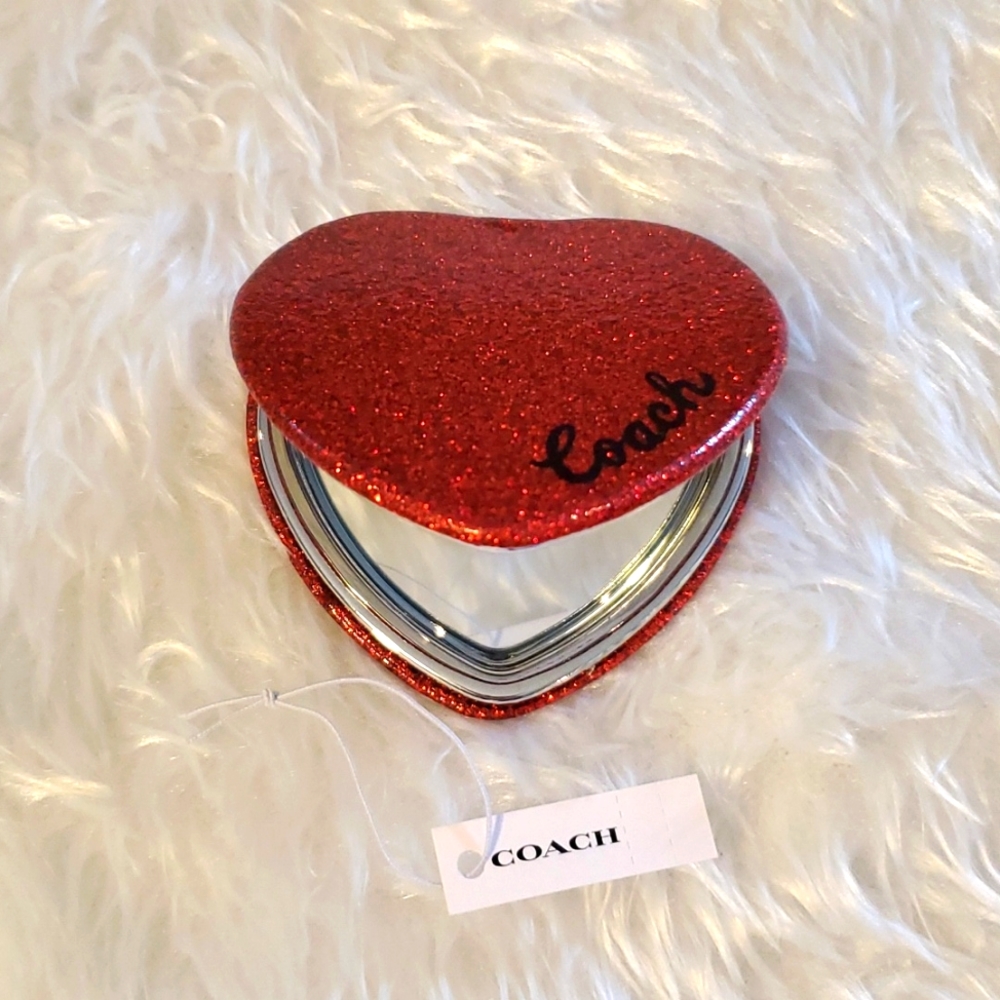 ❤ COACH ❤ Sparkly Red Heart Shape Compact Mirror